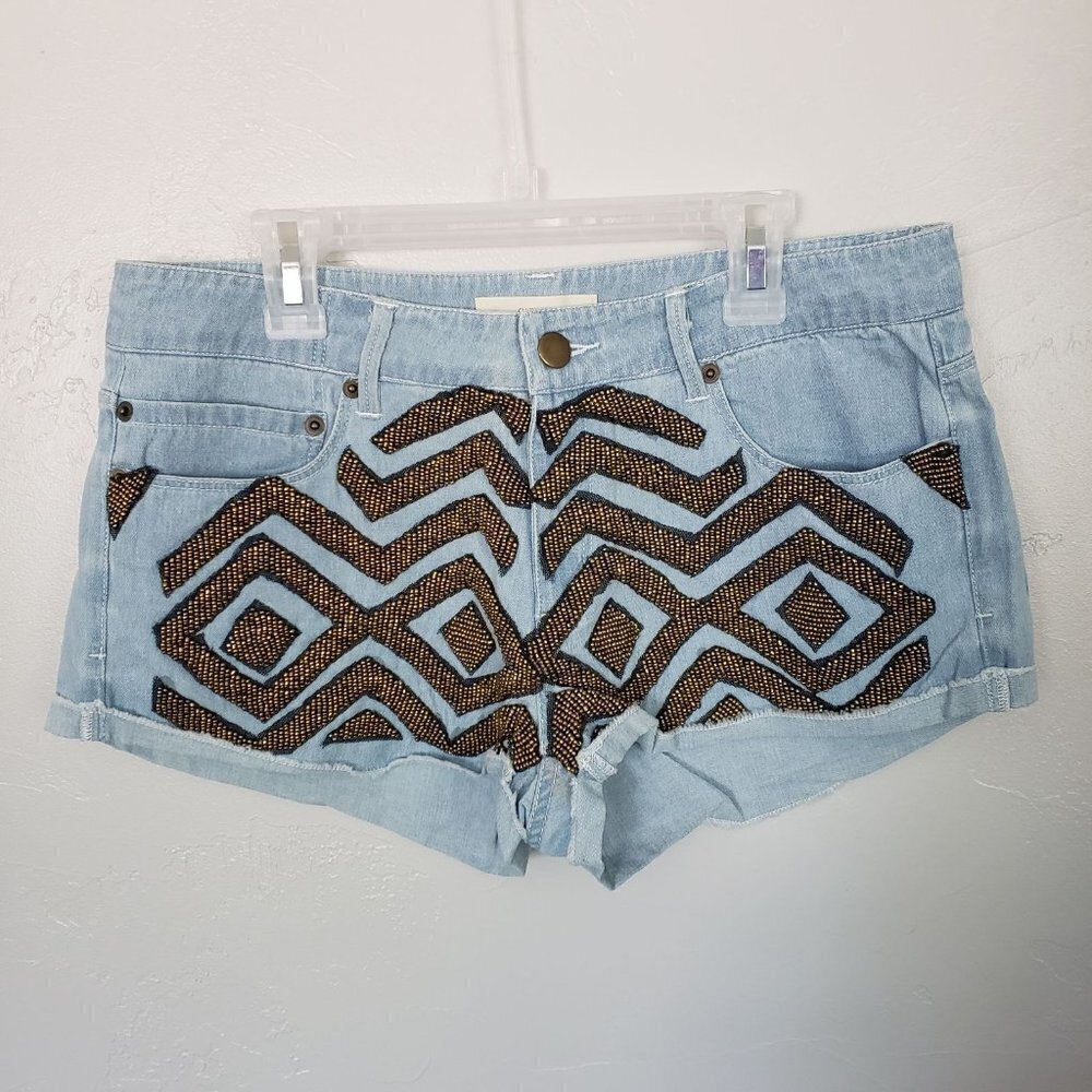 NWOT Capulet Light Wash Shorts Gold Beaded Cotton
